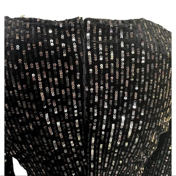 NEW O.P.T. Ollie Dress Black Mini Metallic Wrap Long Sleeves Silver Womens S - Picture 5 of 11